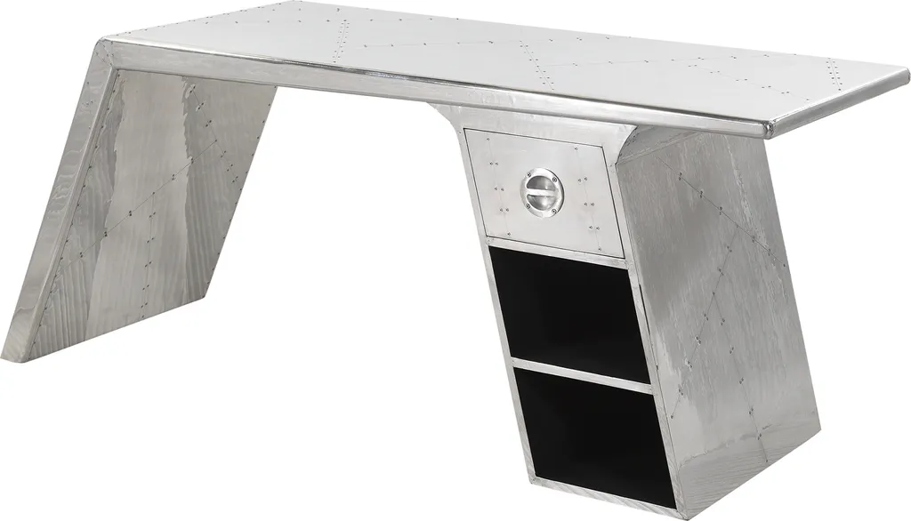 SIT Möbel Schreibtisch | 2 Offene Fächer, 1 Schublade | Mit Alu Beschlagen | Aus Mangoholz Und MDF | B 175 X T 60 X H 75 Cm | Silber | 81707-21 | Serie AIRMAN – Bild 6