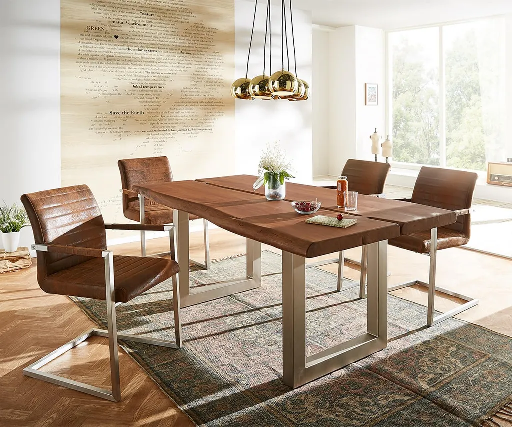 DELIFE Freischwinger Earnest Quersteppung Braun Vintage Gestell Edelstahl – Bild 4