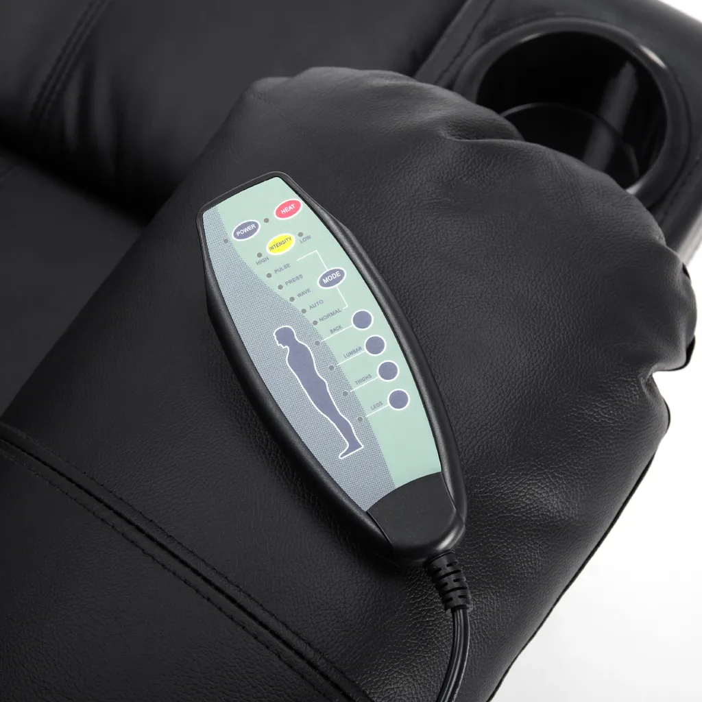 MCombo Leder Massagesessel Fernsehsessel Relaxsessel Dreh Schaukel Heizung USB Manuell Verstellbar Echtleder 7050BK – Bild 7