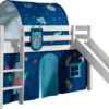 Vipack Spielbett Pino Inkl. Rutsche, Liegefläche 90x200 Cm Mit Textilset Vorhang, Tunnel Und 3 Taschen "Astro"