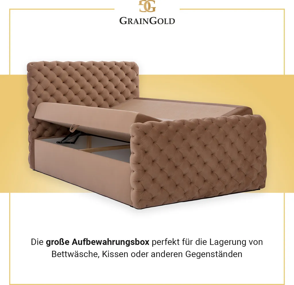 GRAINGOLD Kontinentalbett 120x200 Cleo Lux - Boxspringbett Mit Zwei Großen Bettkästen, Hauptmatratze Von Hochelastischer Schaum - Glamour-Stil Schlafzimmerbett - Grau (Riviera 91) – Bild 4