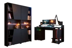 Gamer Set Gaming Parisot 3-tlg. Schreibtisch 152 X 62 Cm + 2x Regal B 67 Cm Schwarz LED Beleuchtung