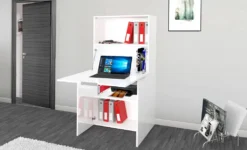 Schreibtisch Mit Versteckter Platte, Italy, Schrank Mit Regalen Und Arbeitsplatte, Platzsparender Kleiderschrank, Cm 70x35h140, Farbe Weiß Glänzend