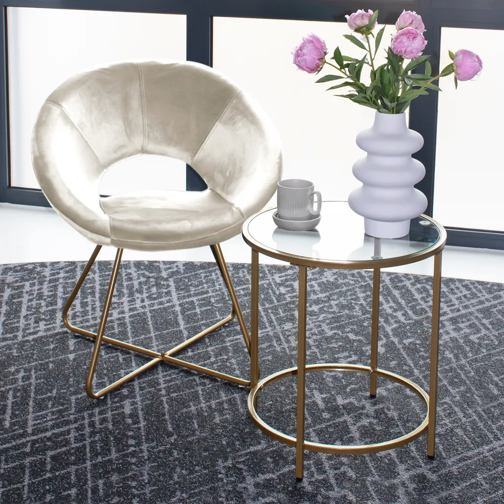 Samtstuhl SELESA Mit Beistelltisch - Variantenauswahl, Samtstuhl:Samtstuhl Beige, Tisch:Beistelltisch Masei – Bild 4