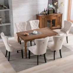 Flieks Esszimmerstühle 6er Set Küchenstühle Polsterstühle Mit Eichenbeinen Und Nagelkopfbesatz Wohnzimmerstühle 6 Stück Leinen