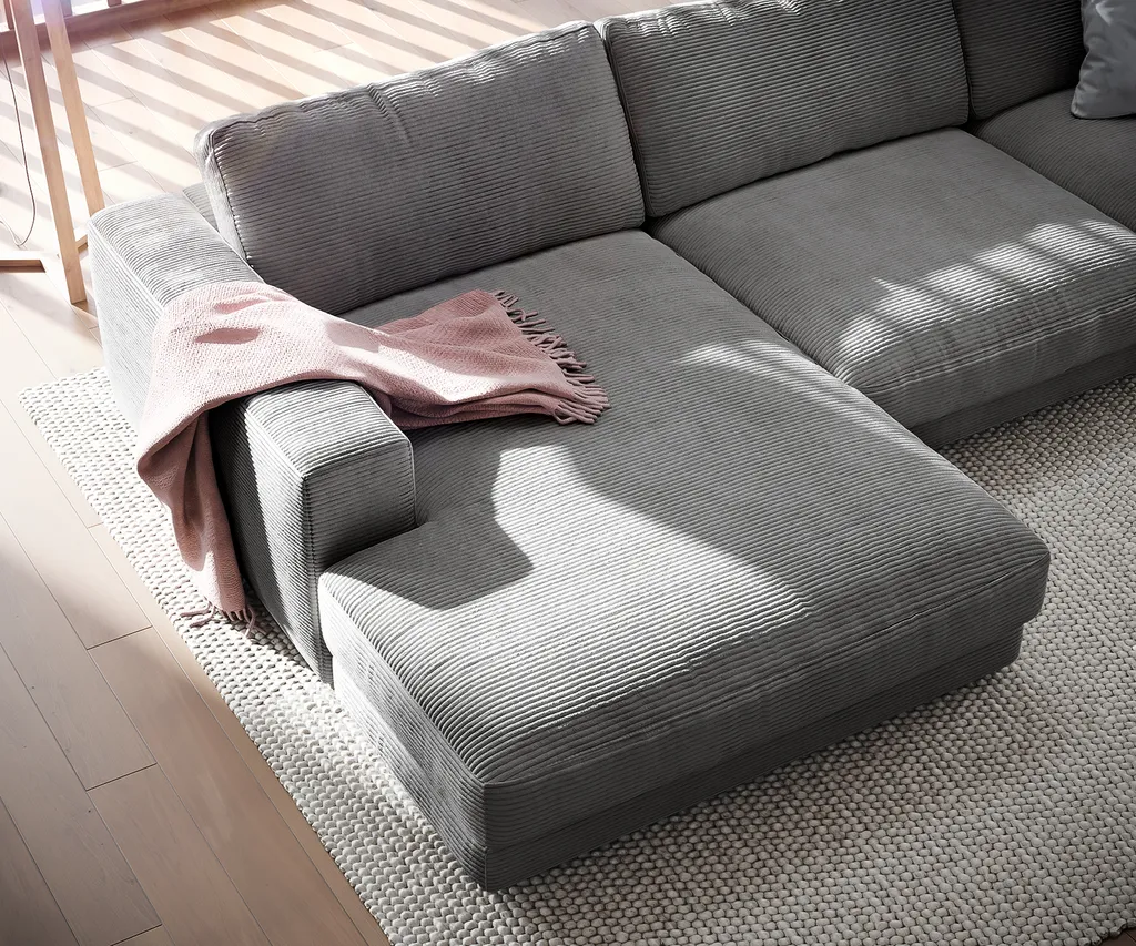 DELIFE Ecksofa Cubico 350x190 Cm Cord Silbergrau Recamiere Links – Bild 5