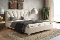 GRAINGOLD Samtbett 140x200 Fuzi - Doppelbett Mit Lattenrost - Skandinavischer Stil, Holzfüße - Beige