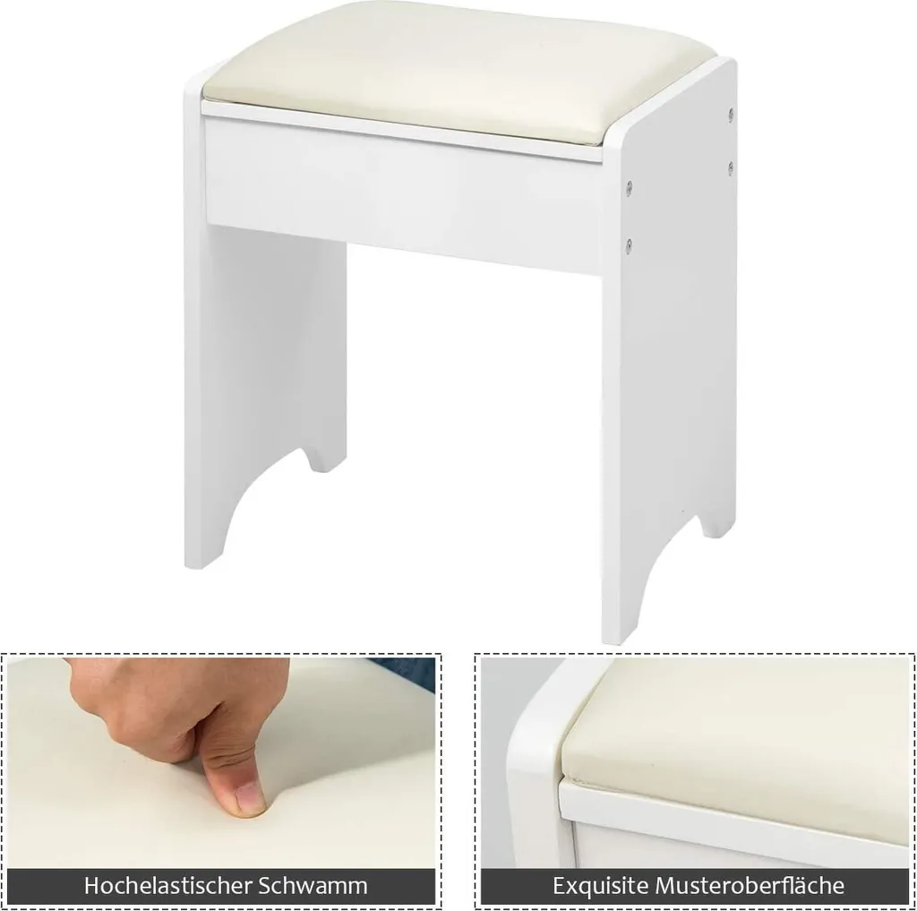 COSTWAY Schminktisch Mit Klappspiegel, Make-up Tisch Leiterregal, Frisiertisch Set Mit Hocker, Frisierkommode Mit Haken Und Ablagefaechern, Schreibtisch Weiss – Bild 6