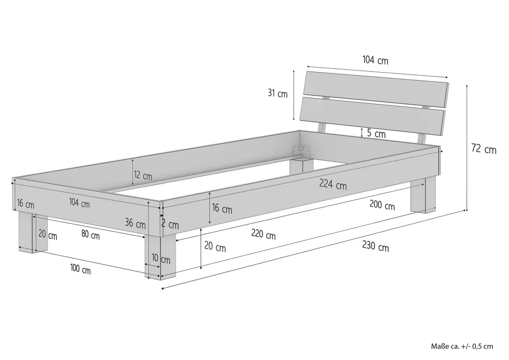 Buchebett Einzelbett Holzbett Überlänge 100x220 Futonbett Jugendbett Zubehör Wählbar V-60.86-10-220Rollrost Und Matratzen Inkl. – Bild 4