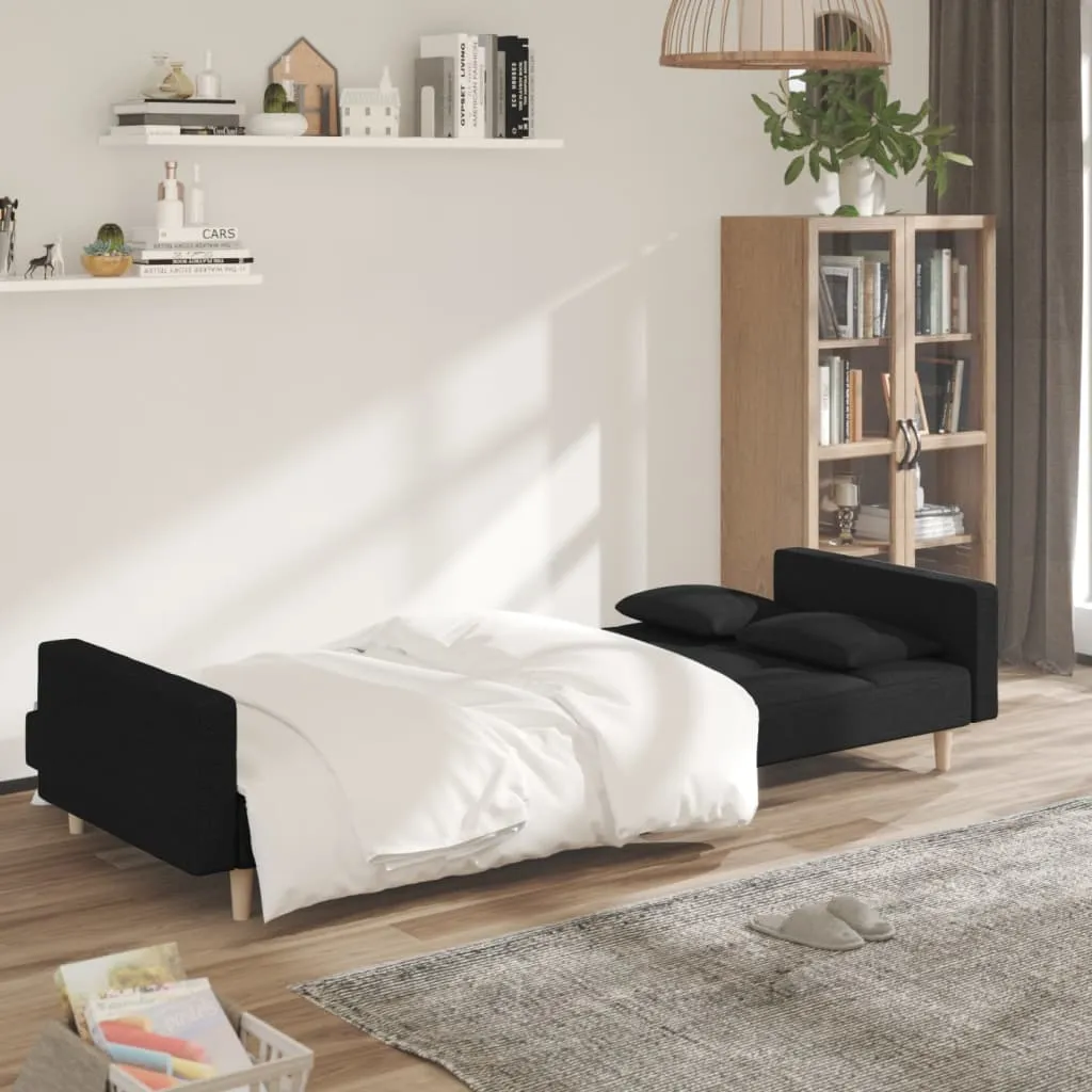 VidaXL Schlafsofa 2-Sitzer Mit 2 Kissen Schwarz Stoff – Bild 3