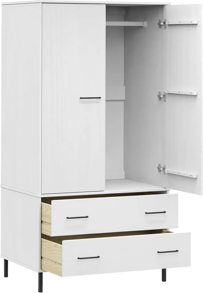 VidaXL Kleiderschrank OSLO Metallbeine Weiß 90x55x172,5 Cm Massivholz – Bild 5