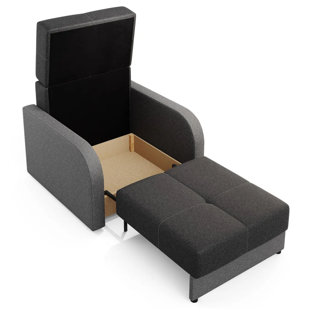 Selsey Schlafsofa MELANA - 1-Sitzer Sofa In Schwarz / Dunkelgrau Mit Schlaffunktion Und Bettkasten, 102 Cm Breit – Bild 4