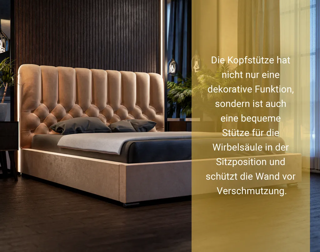 GRAINGOLD Designerbett 160x200 Roma - Doppelbett Mit Bettkasten Und Lattenrost - Schöner Und Eleganter Stil, Samtstoff - Beige – Bild 6