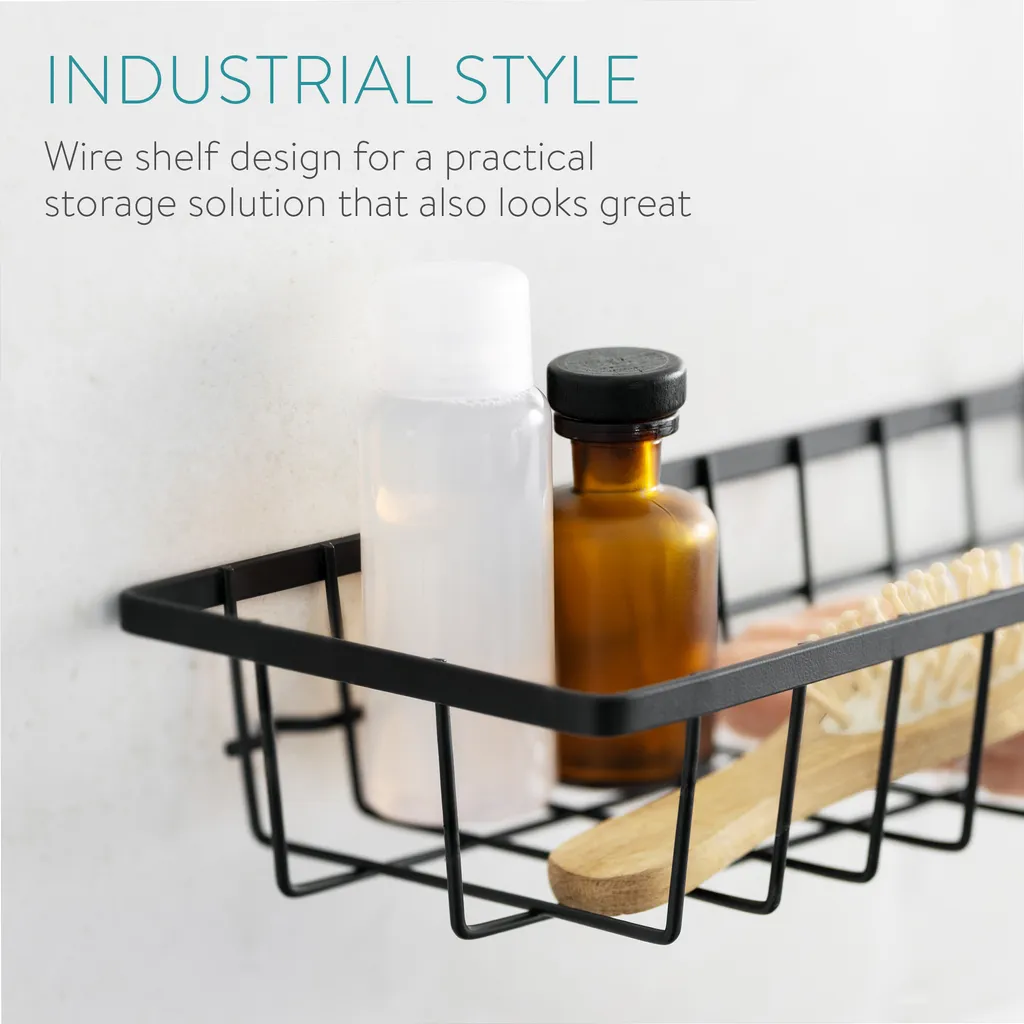 Navaris Wandablagen 2er Set Für Büro Küche - Wandregal Hängend Klein - Wanddeko Regal Aus Metall Zum Aufhängen - Schweberegal Mit Haken - Schwarz – Bild 2