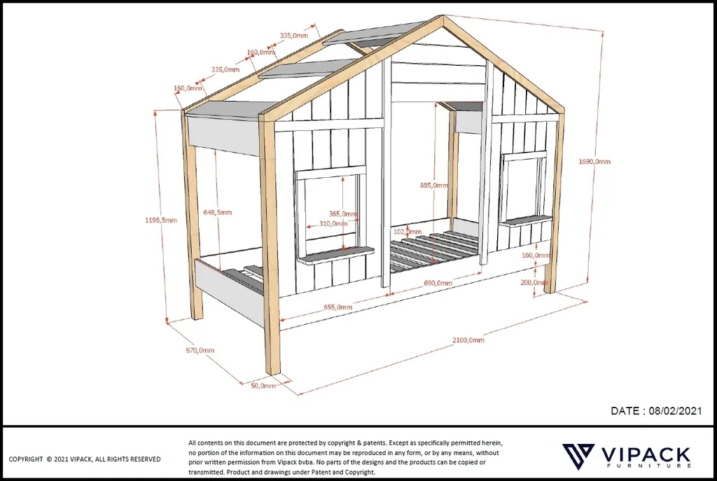 Vipack Landhausbett BABS Mit Liegefläche 90 X 200 Cm, Inkl. Lattenrost, Ausf. Teilmassiv Kiefer, Farbe Oak/Weiß – Bild 4
