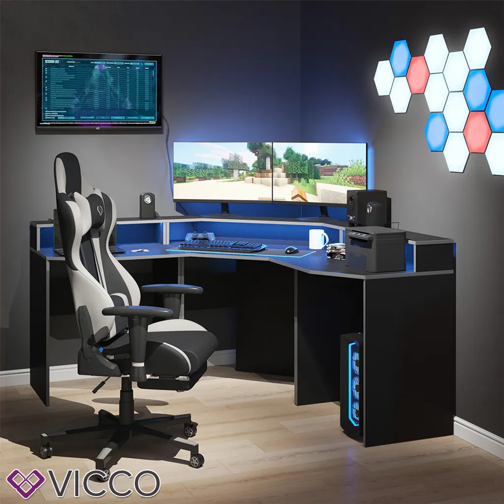 Vicco Computertisch Set 1 Kron Schwarz Grau Holzwerkstoff – Bild 4