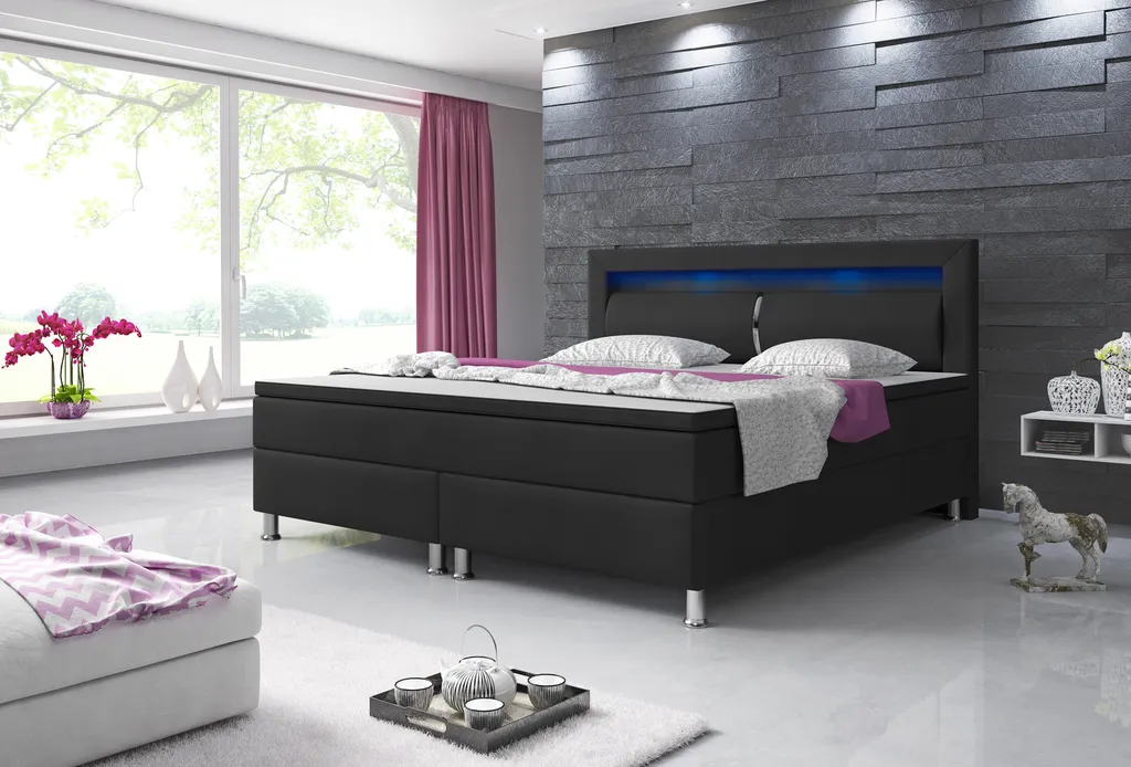 Inter Handels Boxspringbett Milano 180 X 200 Cm, Schwarz, 7-Zonen-Taschenfederkern-Matratze – Bild 4