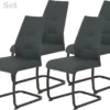 4er Set Esszimmerstuhl Ria - Webstoff Anthrazit - Metallgestell Vierkantrohr Pulverbeschichtung Schwarz - 140kg Belastbar