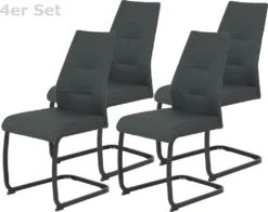 4er Set Esszimmerstuhl Ria - Webstoff Anthrazit - Metallgestell Vierkantrohr Pulverbeschichtung Schwarz - 140kg Belastbar
