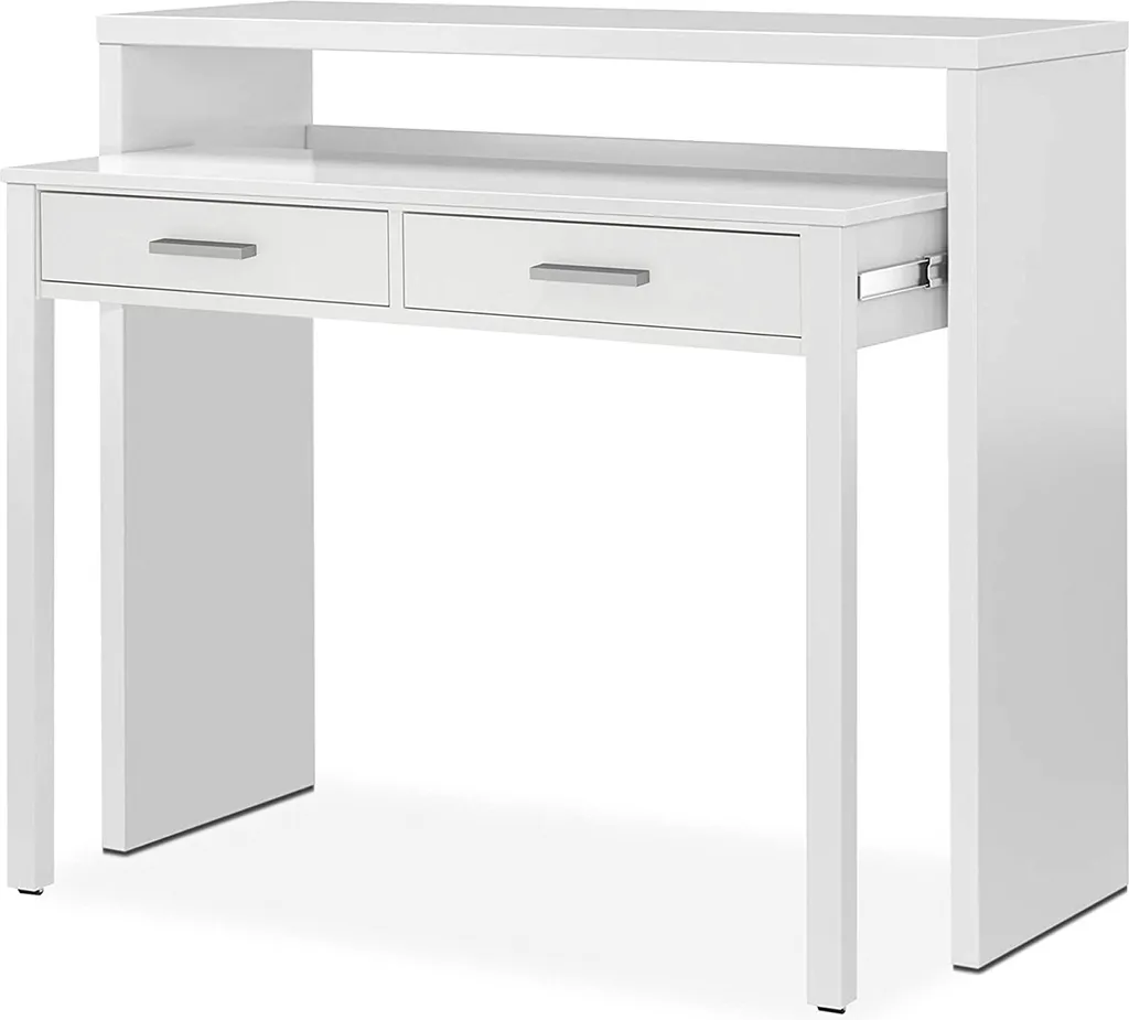 Billings-Konsole, Schreibtisch Mit Ausziehbarer Platte, PC-Schreibtisch Mit 2 Schubladen, Cm 99x36h88, Weiß