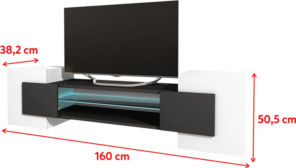 Selsey TV-Lowboard GAELIN - Fernsehschrank Stehend Modern - Weiß / Schwarz Matt Mit LED, 160 Cm Breit – Bild 3