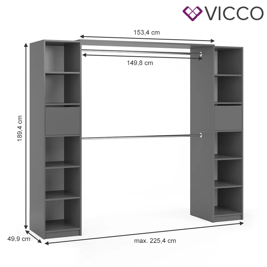 Vicco Kleiderschrank Visit Anthrazit 225,4 X 189,4 X 49,9 Cm Holzwerkstoff – Bild 3