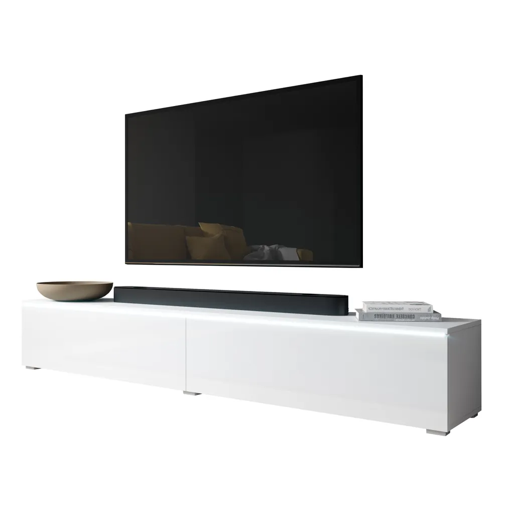 Furnix TV-Kommode BARGO 200cm TV-Schrank Mit LED-Beleuchtung Weiß-Weiß Glänzend – Bild 2