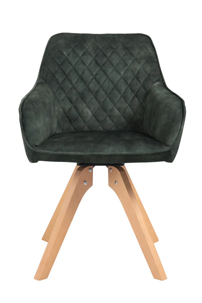 SalesFever Armlehnstuhl | Drehbar | Bezug Vintage Samt-Velours | Gestell Buche-Holz | B 59 X T 61 X H 85 Cm | Dunkelgrün-natur – Bild 3