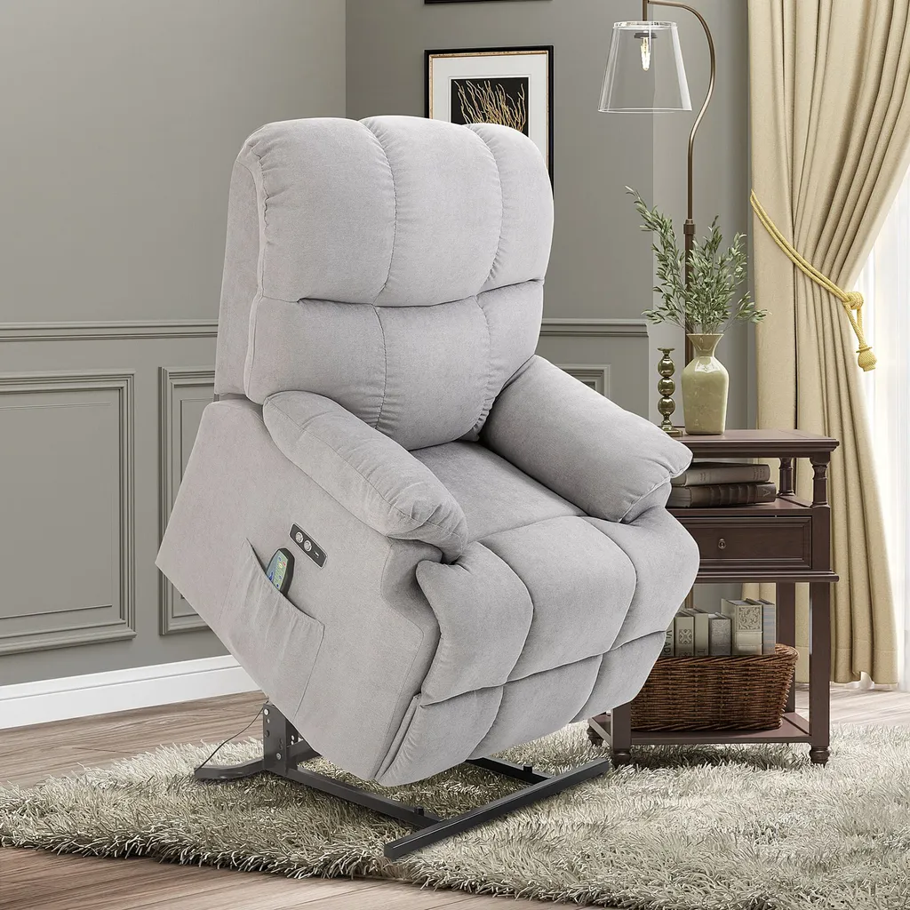 HOMCOM Massagesessel Aufstehhilfe Elektrischer Relaxsessel Mit Wärmefunktion Verstellbarer Winkel USB Fernbedienung Kurzplüsch Grau 83 X 95 X 105 Cm – Bild 2