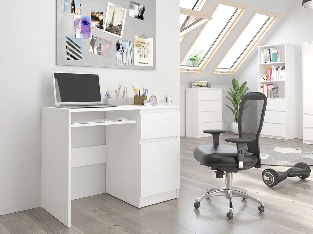 Mirjan24 Schreibtisch Eminas, Stilvoll Jugendzimmer Computertisch Vom Hersteller, Modern Kollektion (Farbe: Weiß)