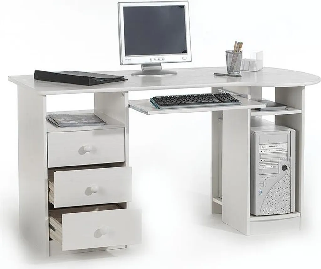 Schreibtisch BOB Computertisch PC-Schreibtisch, Kiefer Massiv Weiß Lackiert Mit Schubladen – Bild 2