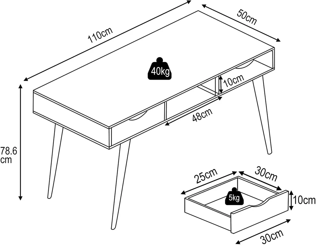 COSTWAY Computertisch Mit 2 Schubladen & Offenem Ablagefach, Moderner Schreibtisch 110 Cm, Bürotisch Aus Massivholz, PC-Arbeitsplatz Konsolentisch, Für Arbeitszimmer & Büro & Wohnzimmer, Braun – Bild 6