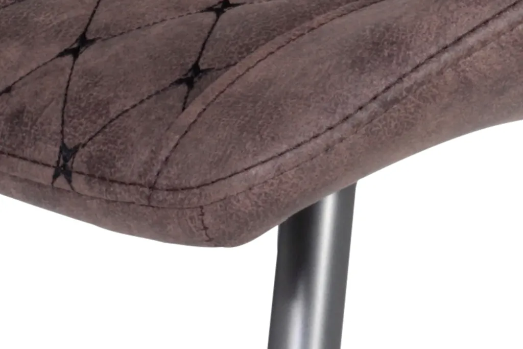 4er Set Vierfußstuhl Aurora - Microfaser Vintage Braun Mit Rautensteppung - Metallgestell Grau Lackiert – Bild 3