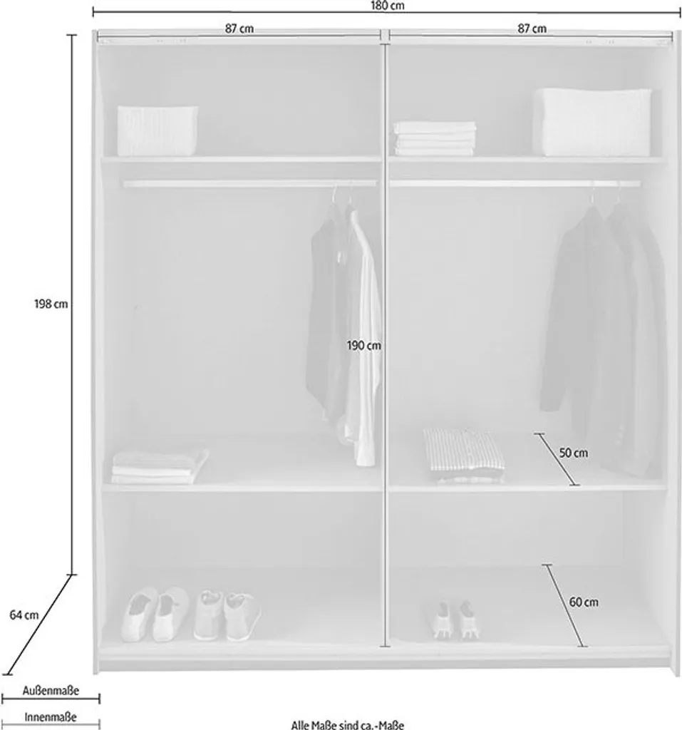 Schwebetürenschrank Kleiderschrank Altona Weiß Weißglas 180cm – Bild 3