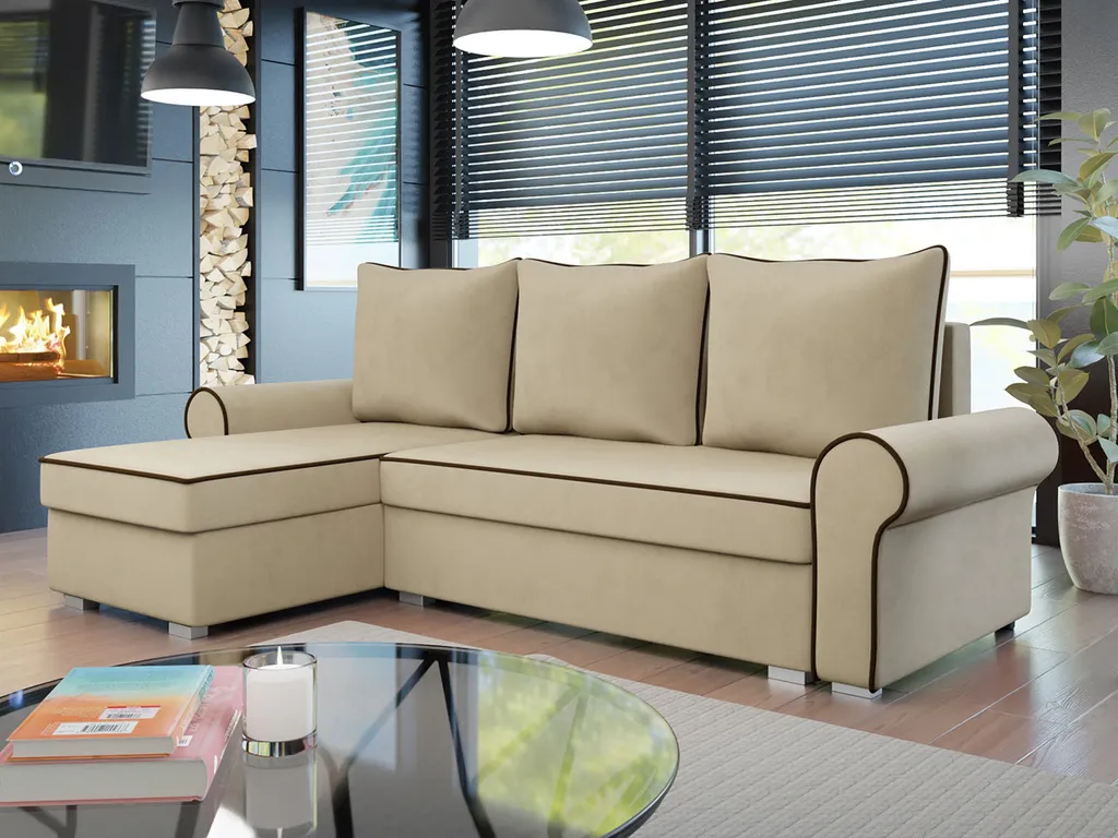 Mirjan24 Ecksofa Dakar, Stilvoll Eckcouch Mit Bettkasten Und Schlaffunktion,Universell (Farbe: Manila 02 + Manila 04) – Bild 2