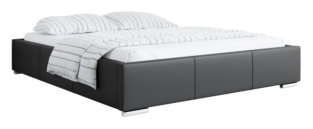 Polsterbett - Doppelbett Mit Bettkasten - Deko Bed Mit Lattenrost - POLO - 140x200 Cm Schwarz Kunstleder – Bild 4