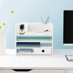 Navaris Schreibtisch Organizer Ablage Aus Bambus - 33x24x26cm Ordnungssystem Briefablage Aus Holz - Für Tisch Büro Schreibtisch - Leicht Zu Reinigen