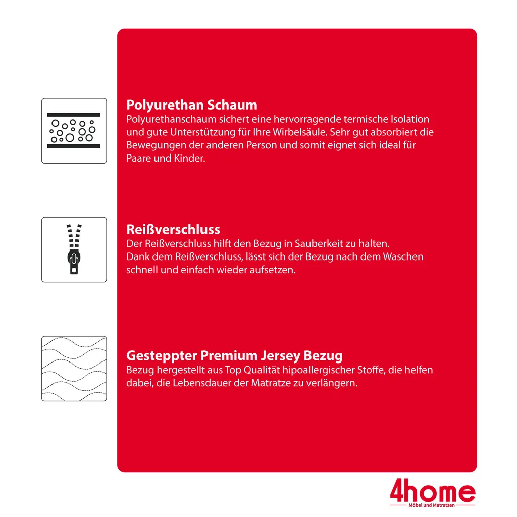 Matratze 140x200 Cm BRESSO H3 Kaltschaum Polyurethanschaum Höhe Ca. 10 Cm Mit Waschbarem Bezug Premium Jersey – Bild 6