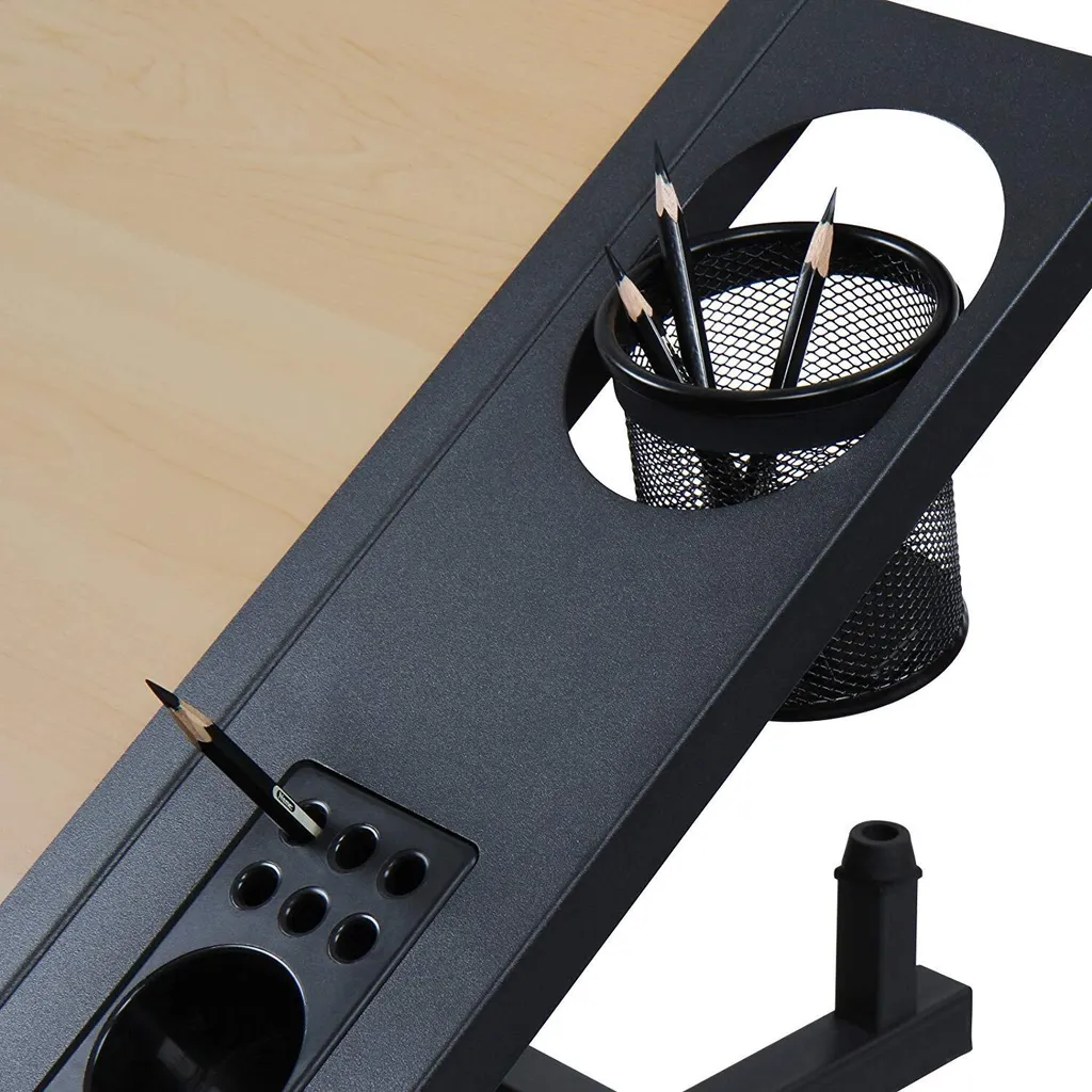 MIADOMODO® Zeichentisch Mit Hocker - Tischplatte Stufenlos Neigbar, 2 Schubladen/Arbeitsflächen, Holzoptik Schwarz - Schreibtisch, Bürotisch, Arbeitstisch, Architektentisch Für Architekten/Architekten – Bild 7