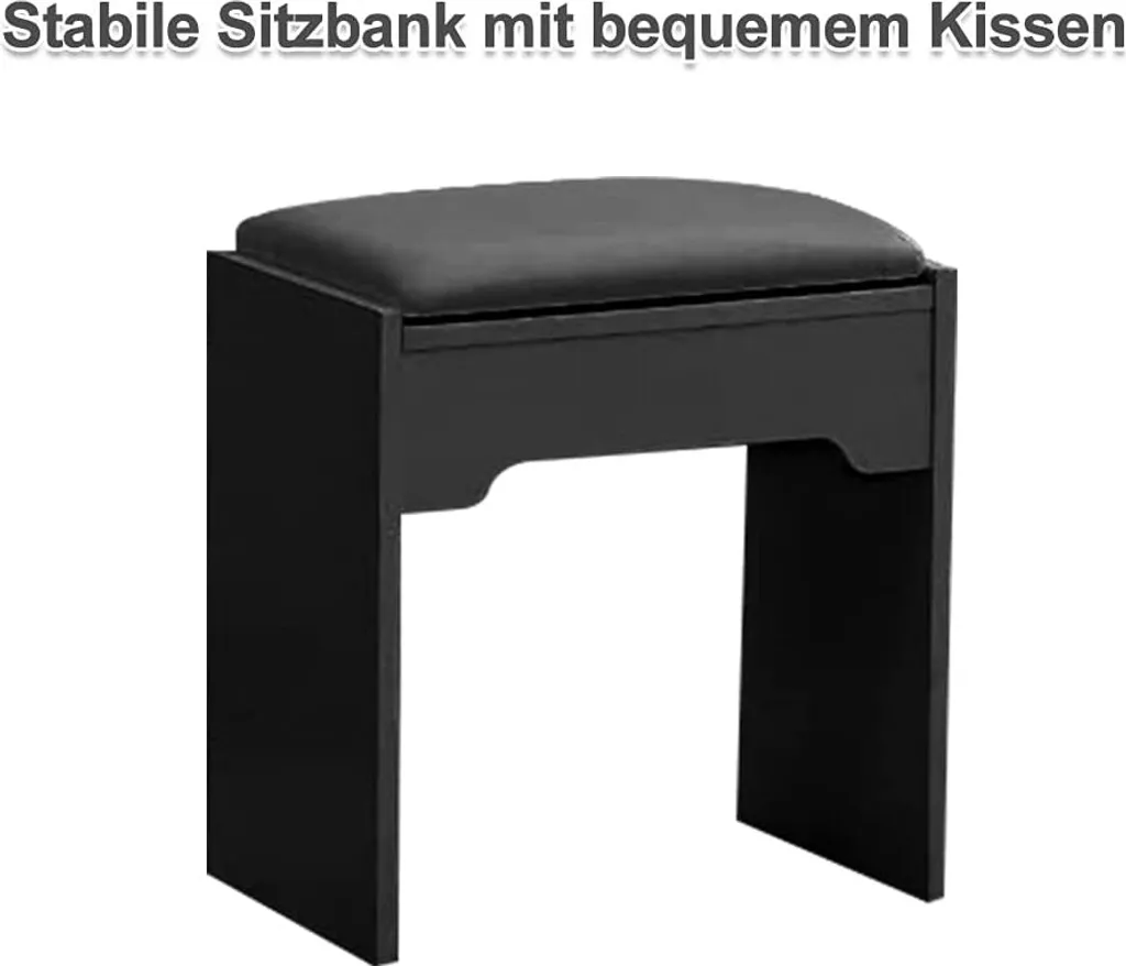 Yoleo Schminktisch Mit Spiegel, LED-Beleuchtung Und Hocker, Frisiertisch Mit Großer Schublade, Kosmetiktisch 140x40x80cm, Schwarz – Bild 5