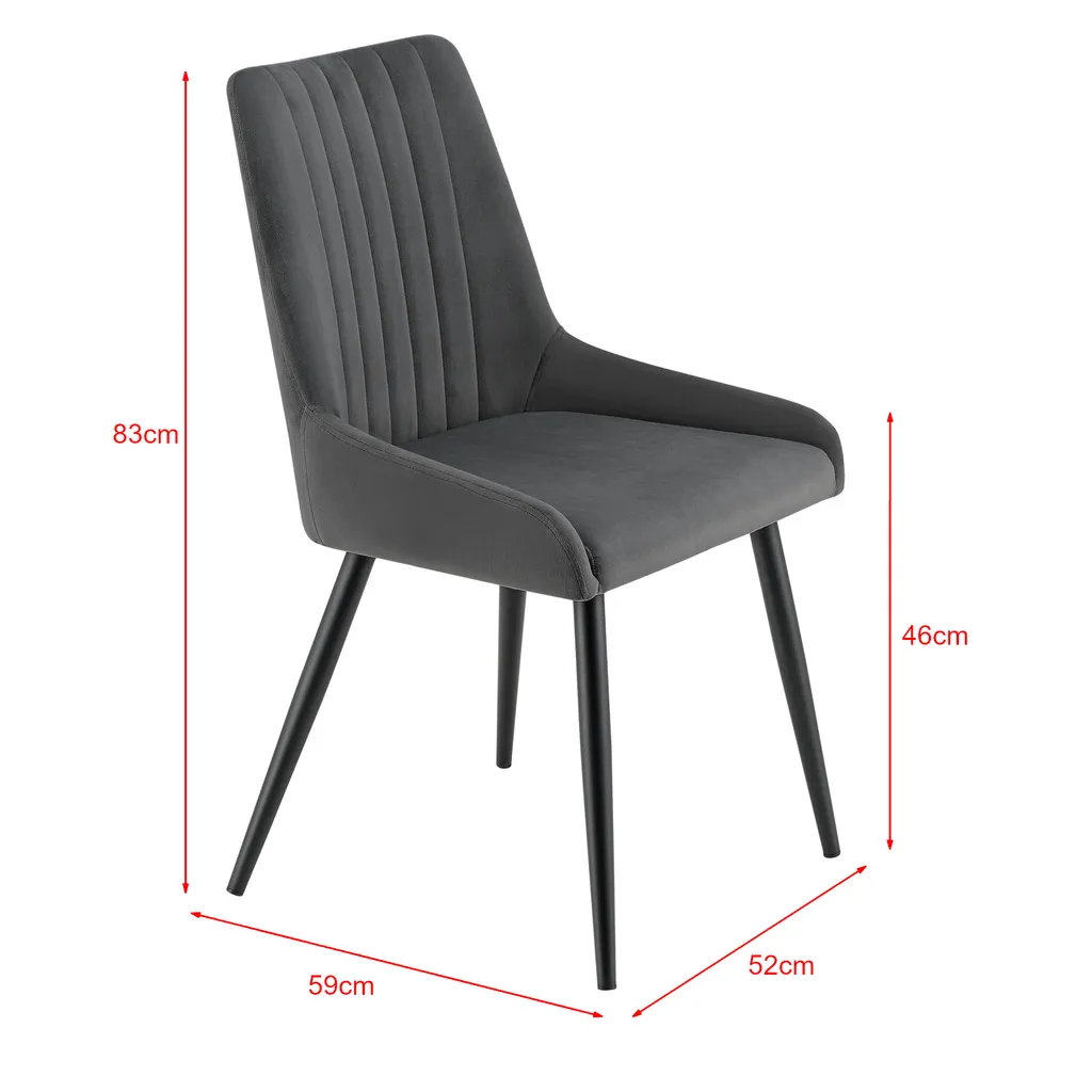 Esszimmerstuhl Alford 2er Set Polsterstuhl 83x52x59cm Stühle Samtoptik Dunkelgrau – Bild 3