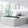 FURNIX Boxspringbett RICKIE 160x200 Mit Teifen Bettkasten & Topper SR83 Ecru