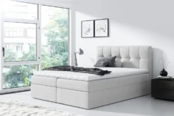 FURNIX Boxspringbett RICKIE 160x200 Mit Teifen Bettkasten & Topper SR83 Ecru