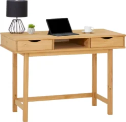 Schreibtisch SALSA Mit 2 Schubladen, Schmaler Laptoptisch Aus Kiefer Massiv, Moderner Computertisch Mit Aufbewahrung