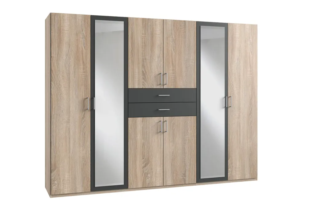 Kleiderschrank Drehtürenschrank Schlafzimmerschrank Schrank Schlafen "Drugi II" Eiche Sägerau/Graphit – Bild 2