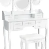Tectake Schminktisch Mit 7 Schubladen, Spiegel Und Hocker Im Antik Look - Weiß