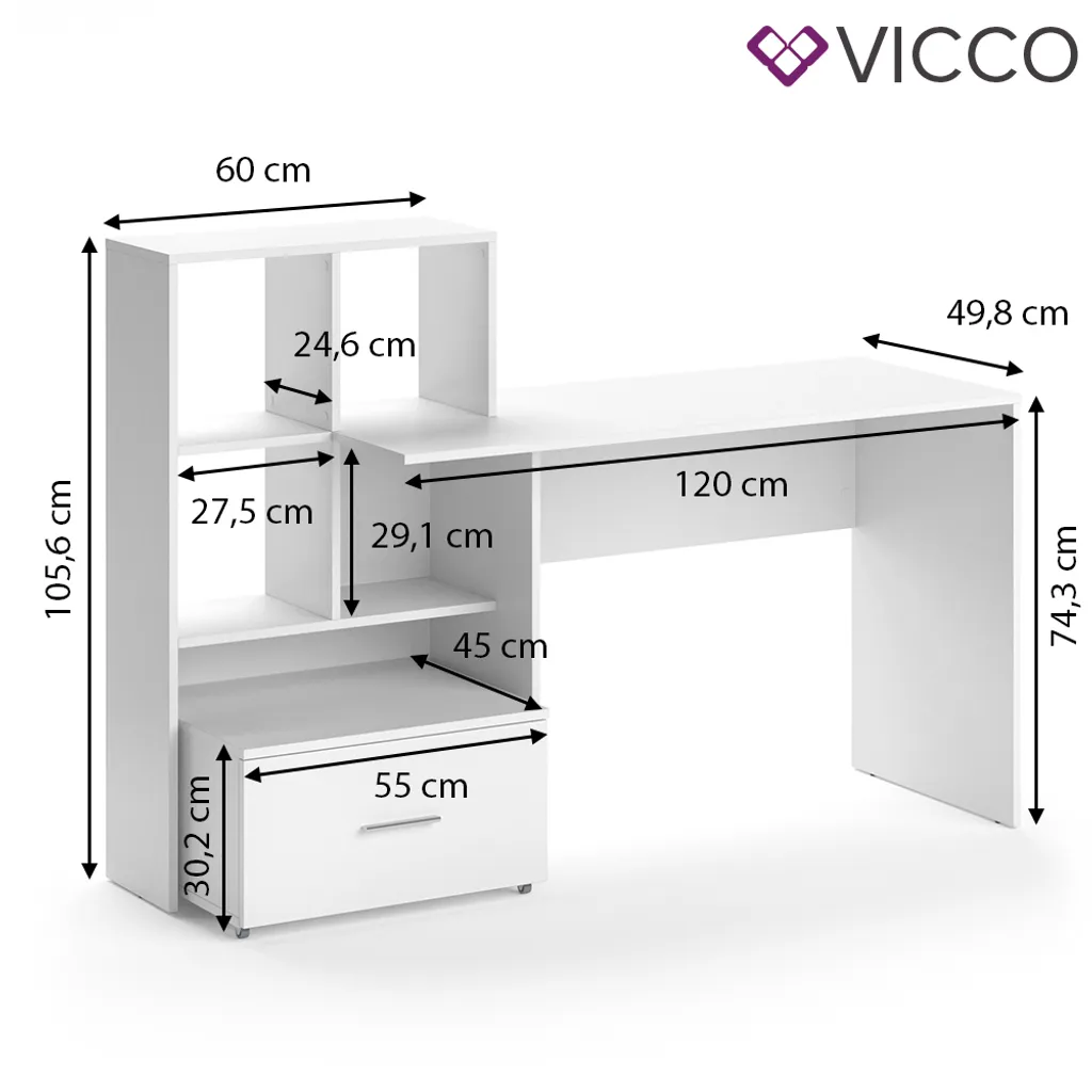 Vicco Schreibtisch Loris Weiß 149,2 X 105,6 X 49,8 Cm Holzwerkstoff – Bild 3