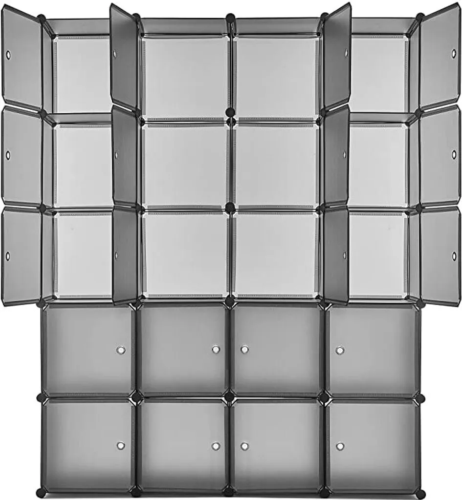 Meerveil Kunststoff Kleiderschrank Garderobenschrank Steckregal DIY Modular Schrank Regalsystem Mit 2 Kleiderstange (Halbtransparent Grau, 20-Kubus) – Bild 2
