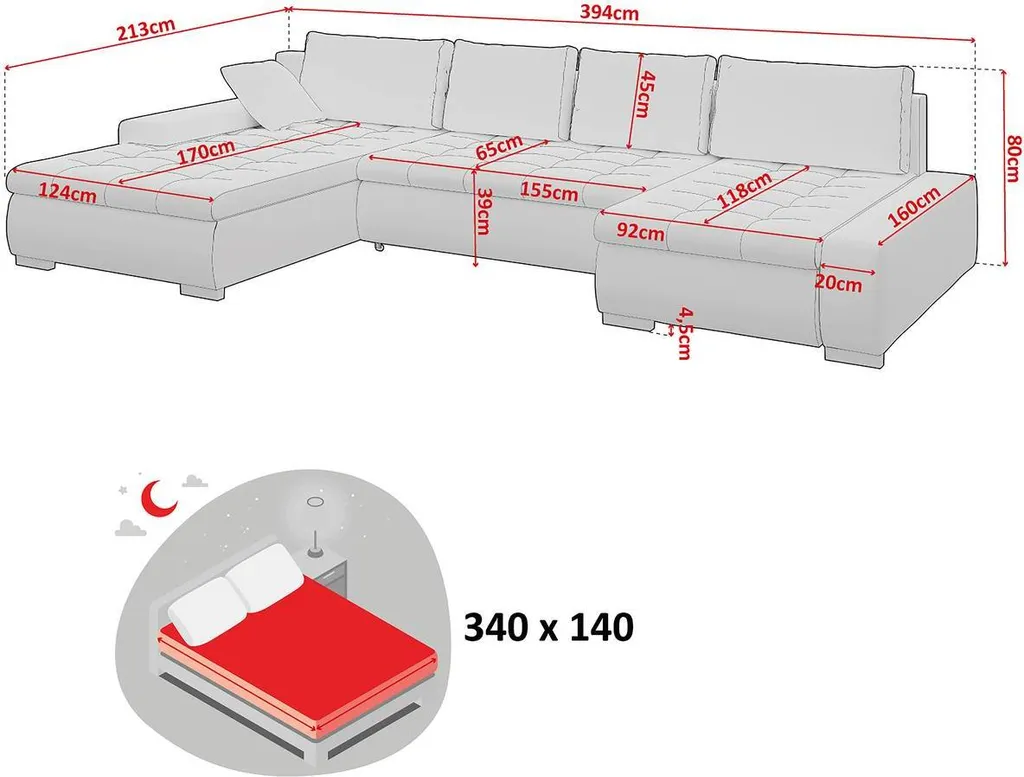 Mirjan24 Ecksofa Caro, U-Form Couch Mit Bettkasten Und Schlaffunktion, Polsterecke, Couchgarnitur Für Wohnzimmer (Soft 011 + Lawa 06) – Bild 17