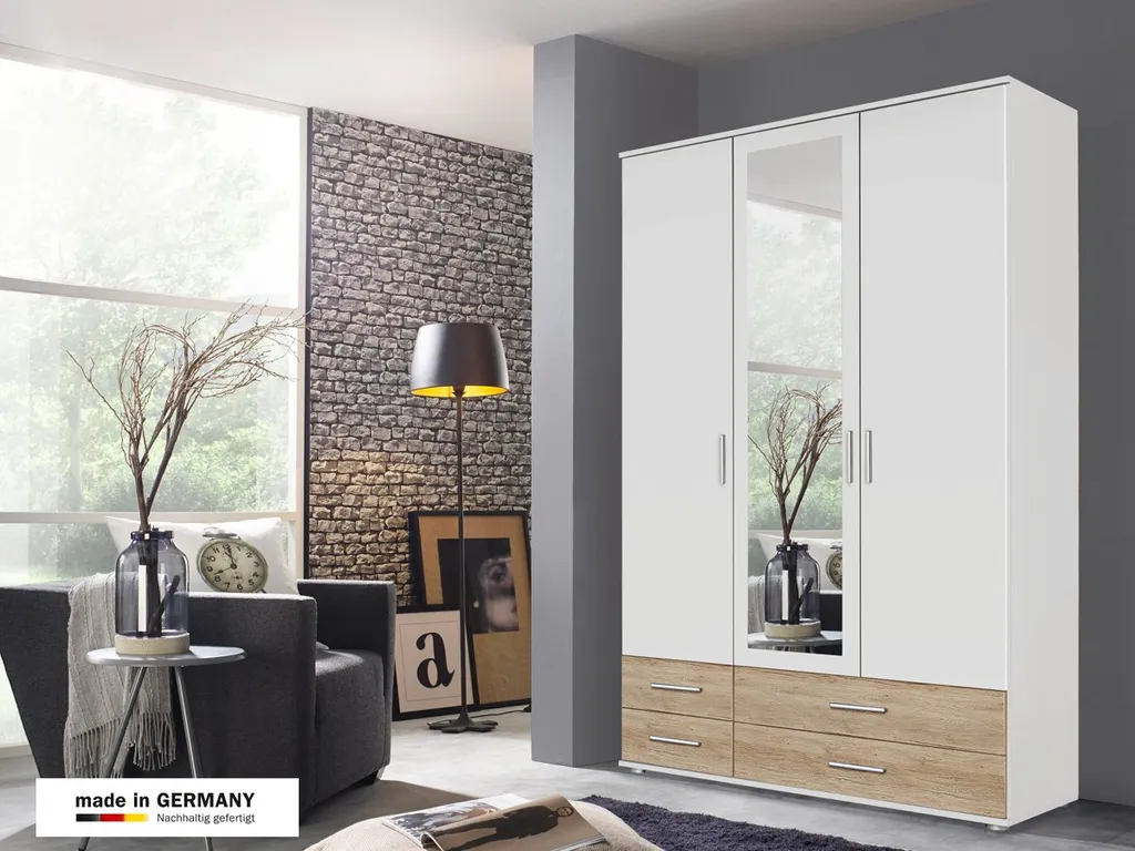 Kleiderschrank RASANT - EXTRA Drehtürenschrank Weiß - San Remo Eiche 127 Cm - Die Möbelfundgrube – Bild 2